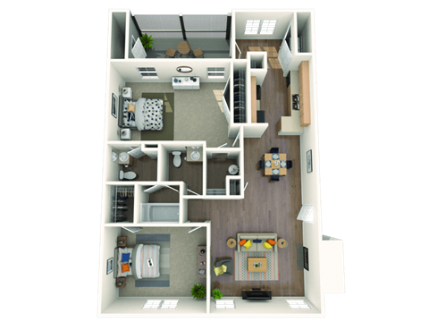 Floor plan for 2 beds, 1.5 baths, 1047 sqft